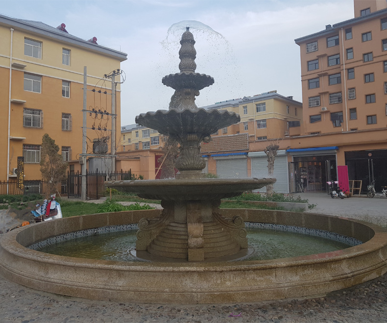 供应室外大型石雕流水景观喷泉 工厂直销天然花岗岩多层喷泉水景